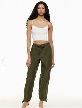 Wilfred Free Aritzia Marne Mid Rise Parachute Poplin Pant Baggy Fit Olive Size 6